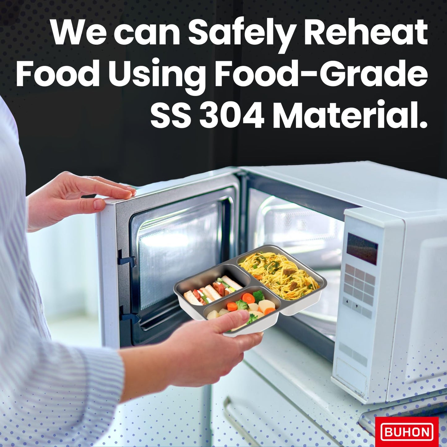 BUHON Lunch Box for Adults - Lunch Box for Kids - with Spoon,Fork & Chopsticks - Stainless Steel Lunch Box with 3 Compartment - Durable Perfect Size for On-The-Go Meal, BPA-Free 800 ml (Pink)