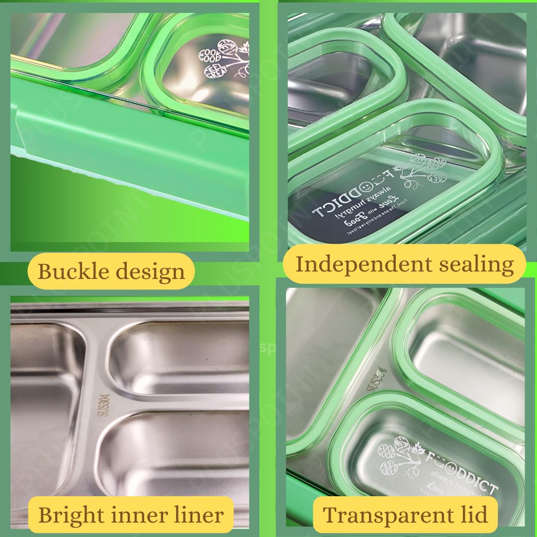 PLUSPOINT Bento Lunch Box Insulated Air Tight Portable Lunch Box with Utensils, Stainless Steel Lunch Box with Containers, Leak Proof Bento Box for Kids, Adults, Men Women (Pink)