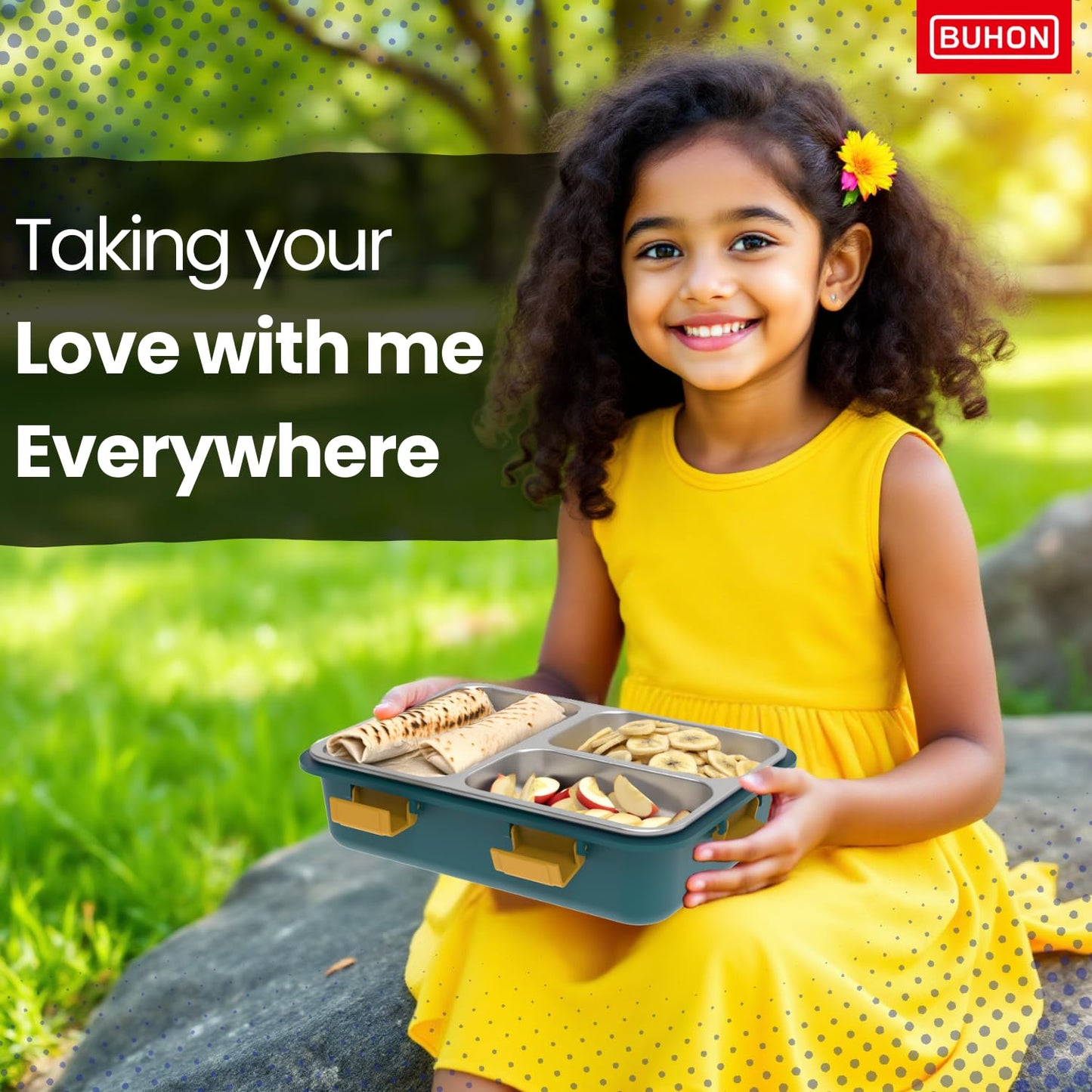 BUHON Lunch Box for Adults - Lunch Box for Kids - with Spoon,Fork & Chopsticks - Stainless Steel Lunch Box with 3 Compartment - Durable Perfect Size for On-The-Go Meal, BPA-Free 800 ml (Pink)