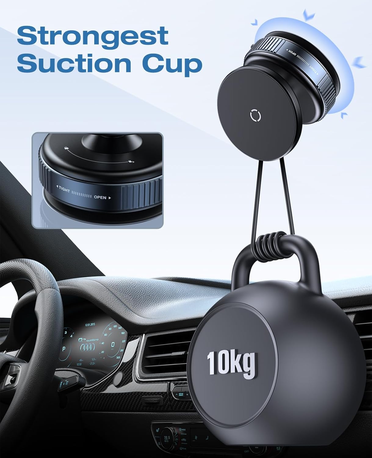Magnetic Phone Holder for Car, 360°Adjustable Vacuum Suction Mount for Smooth Surface