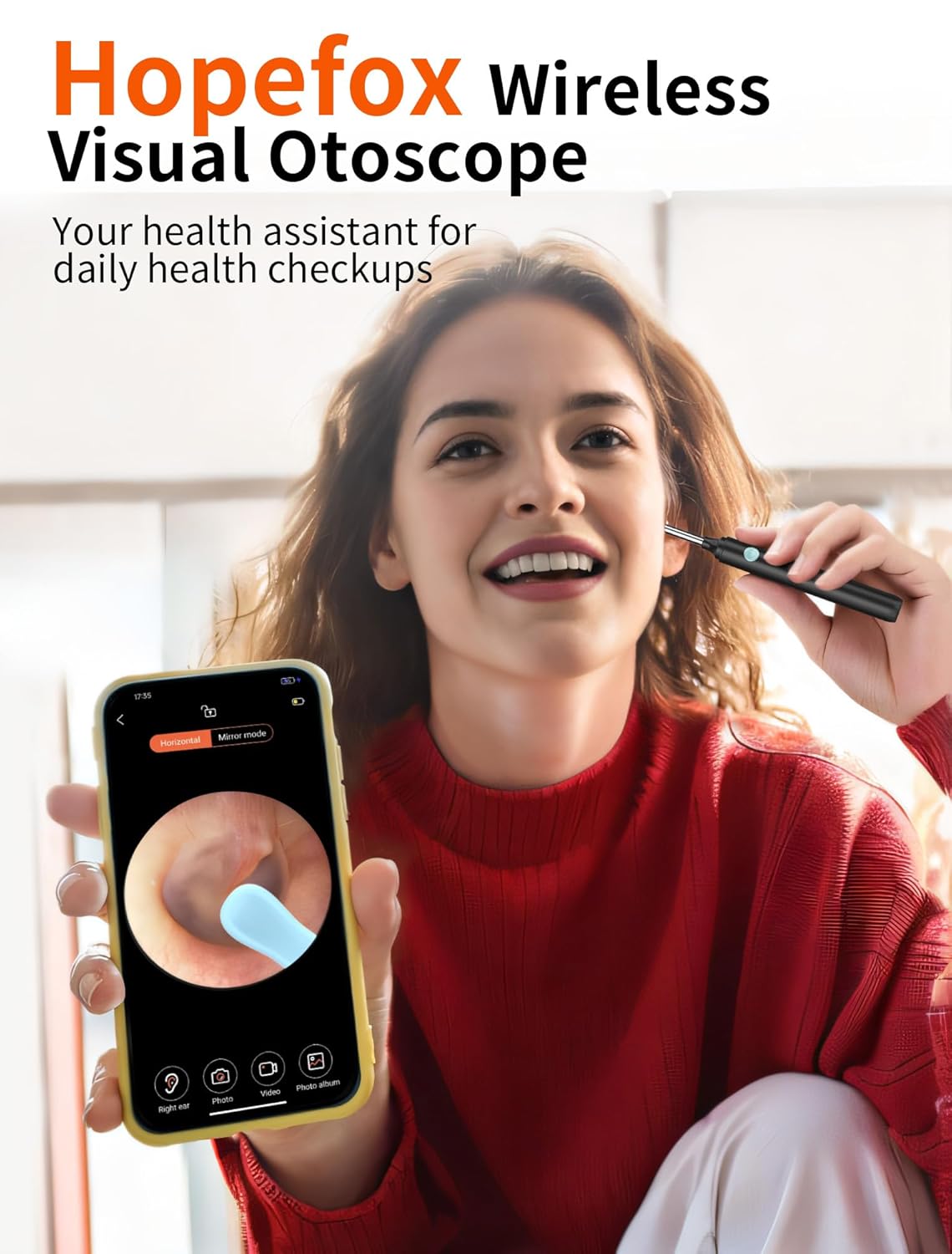 Ear Wax Removal Kit, 8MP Ear Camera with 6 LED Lights, WiFi Ear Wax Remover Otoscope with Ear Pick Set