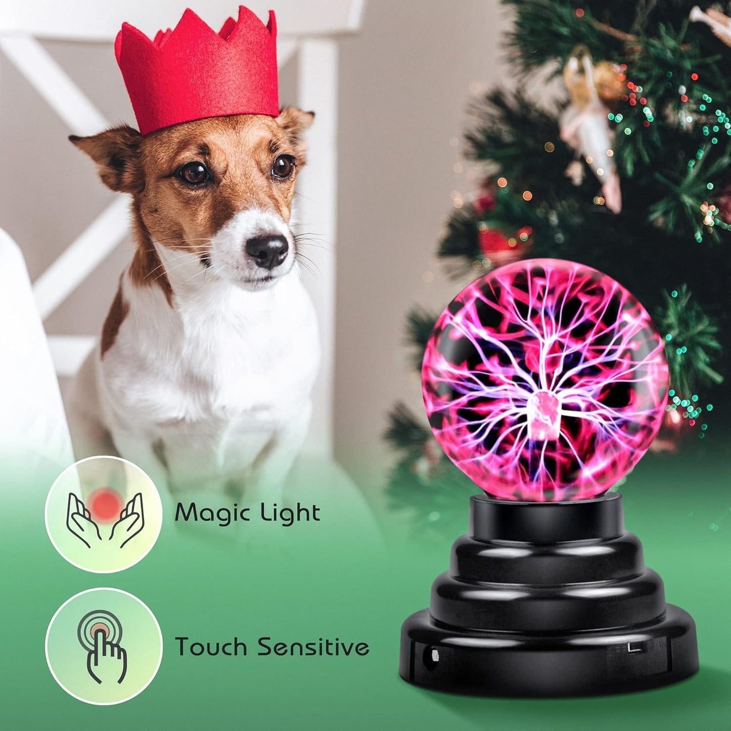 PUJI Plasma Globe Lamp - Touch and Sound Sensitive Lightning, Electric Ball Interactive Novelty Toy, Bedroom & Desktop Home Décor, Tesla Coil Light Orb