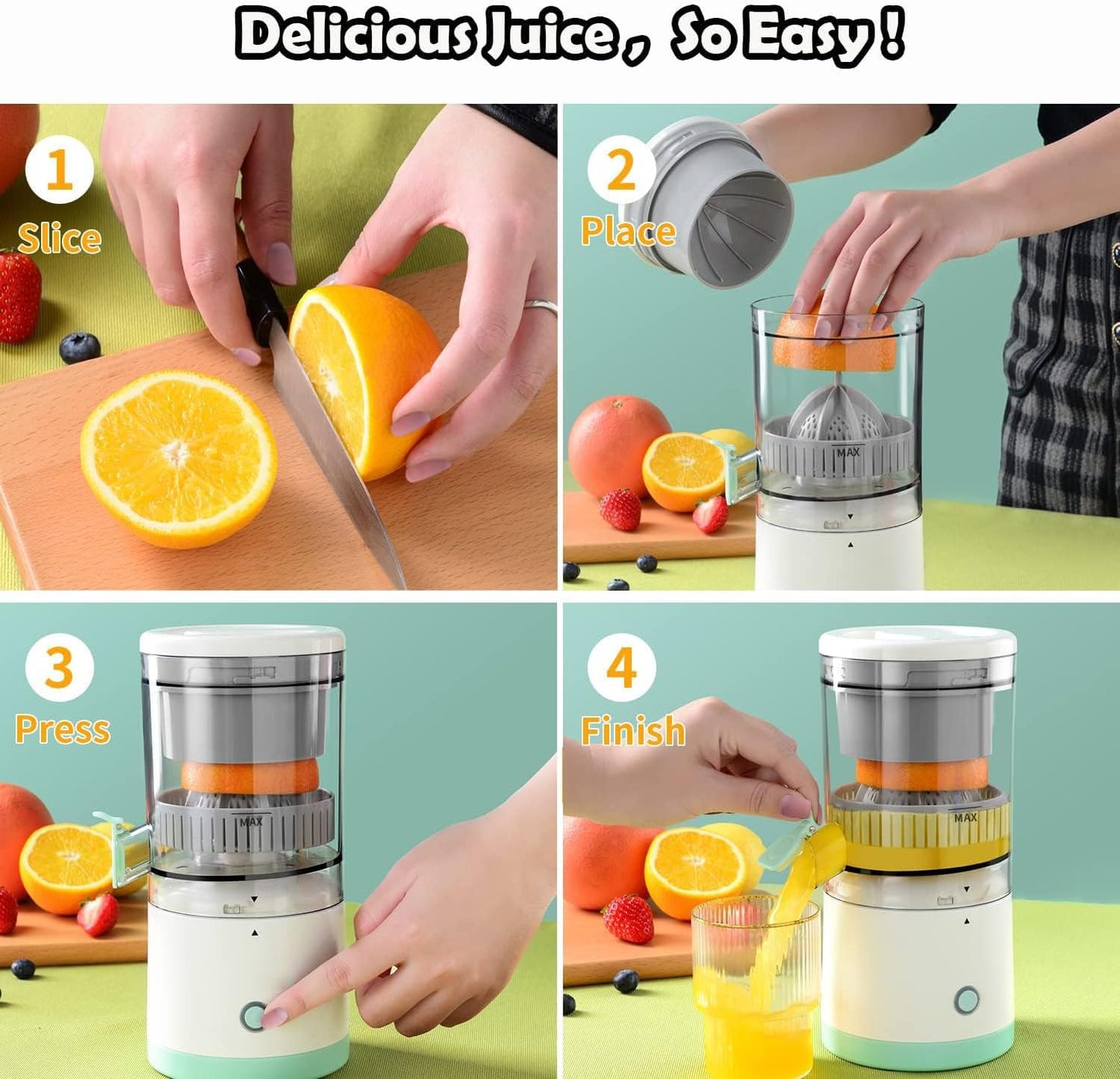 Electric Citrus Juicer – Wireless Mini Portable Rechargeable Fruit Squeezer | Compact Electric Juicer for Orange, Lemon & Lime Juice | Portable for Travel & Home Use (Multicolour)